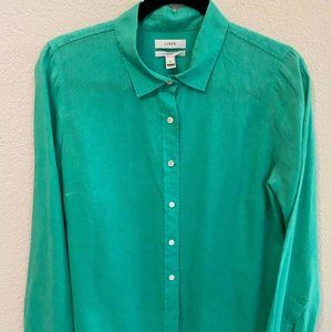 ❤️J. Crew Women Color aquamarine Check Slim Fit. 100% Linen SIZE 6